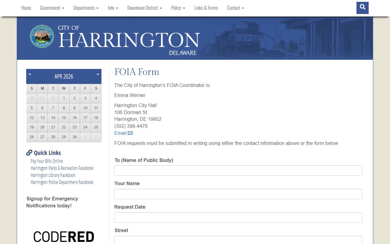 Harrington FOIA request people search form
