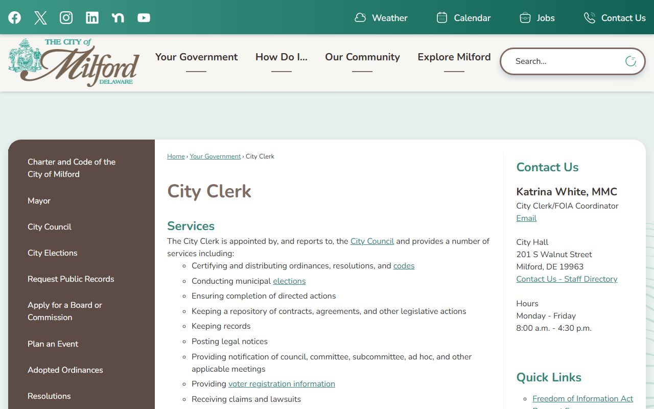 Milford City Clerk people search page