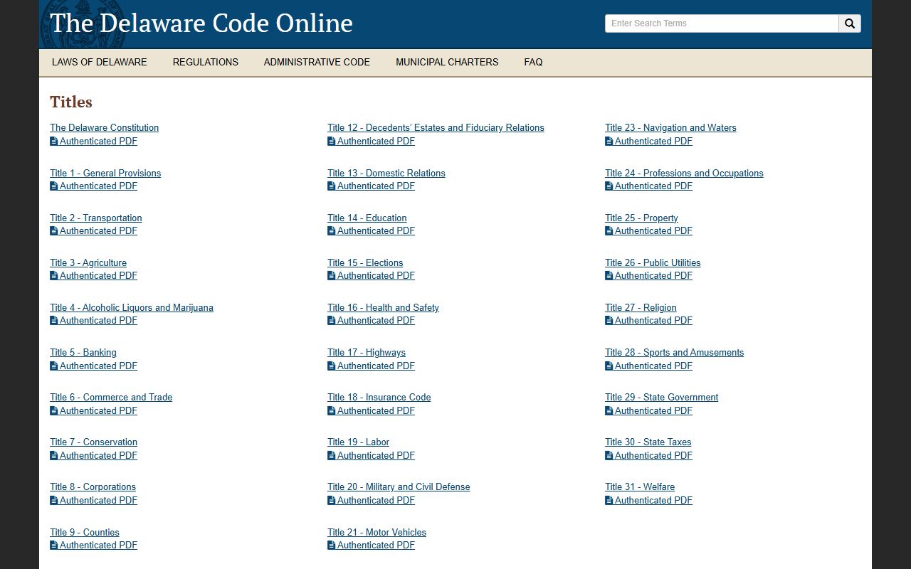 Delaware Code Online people search reference