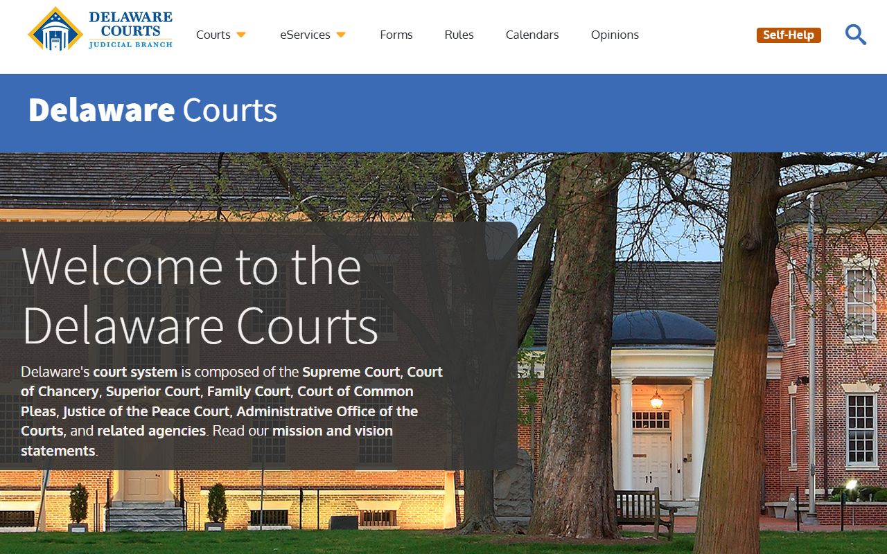 Delaware Courts website homepage for people search