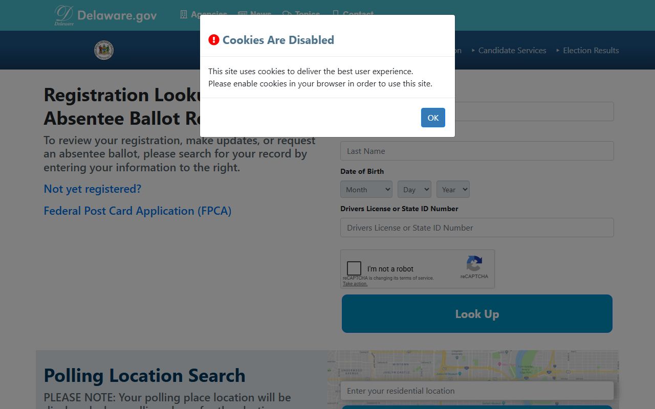 Delaware Voter Portal people search tool