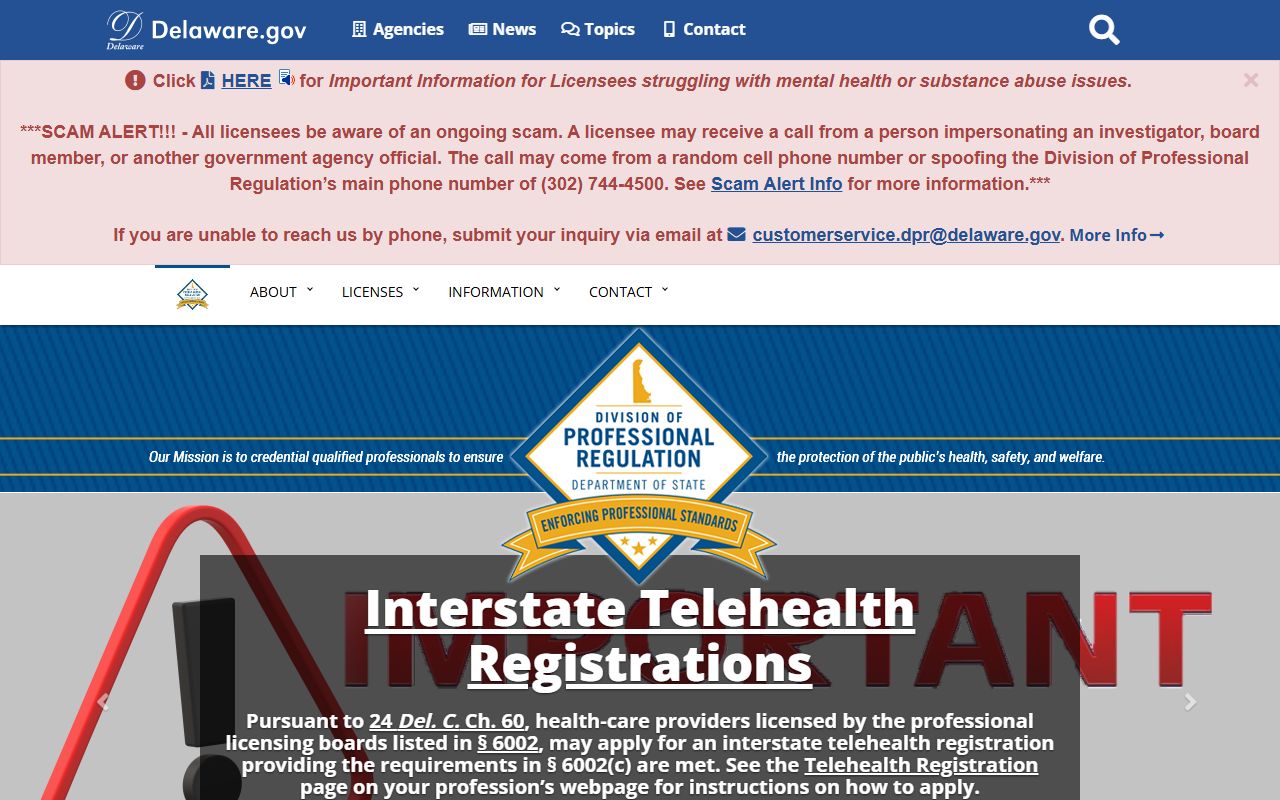 Delaware Division of Professional Regulation people search page