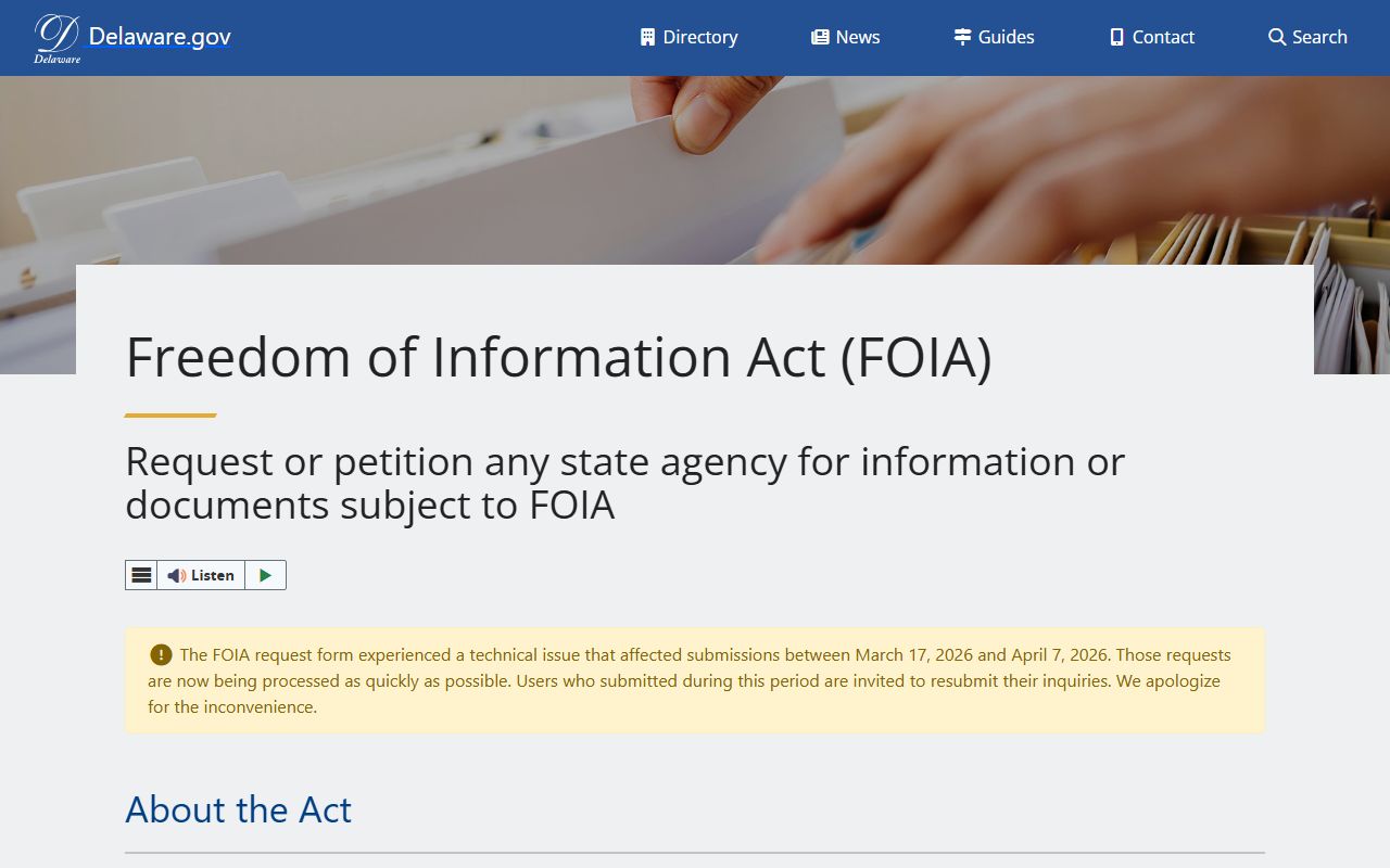 Delaware FOIA portal for people search requests