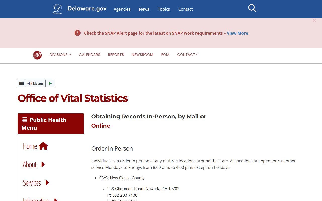 Delaware Office of Vital Statistics people search resource