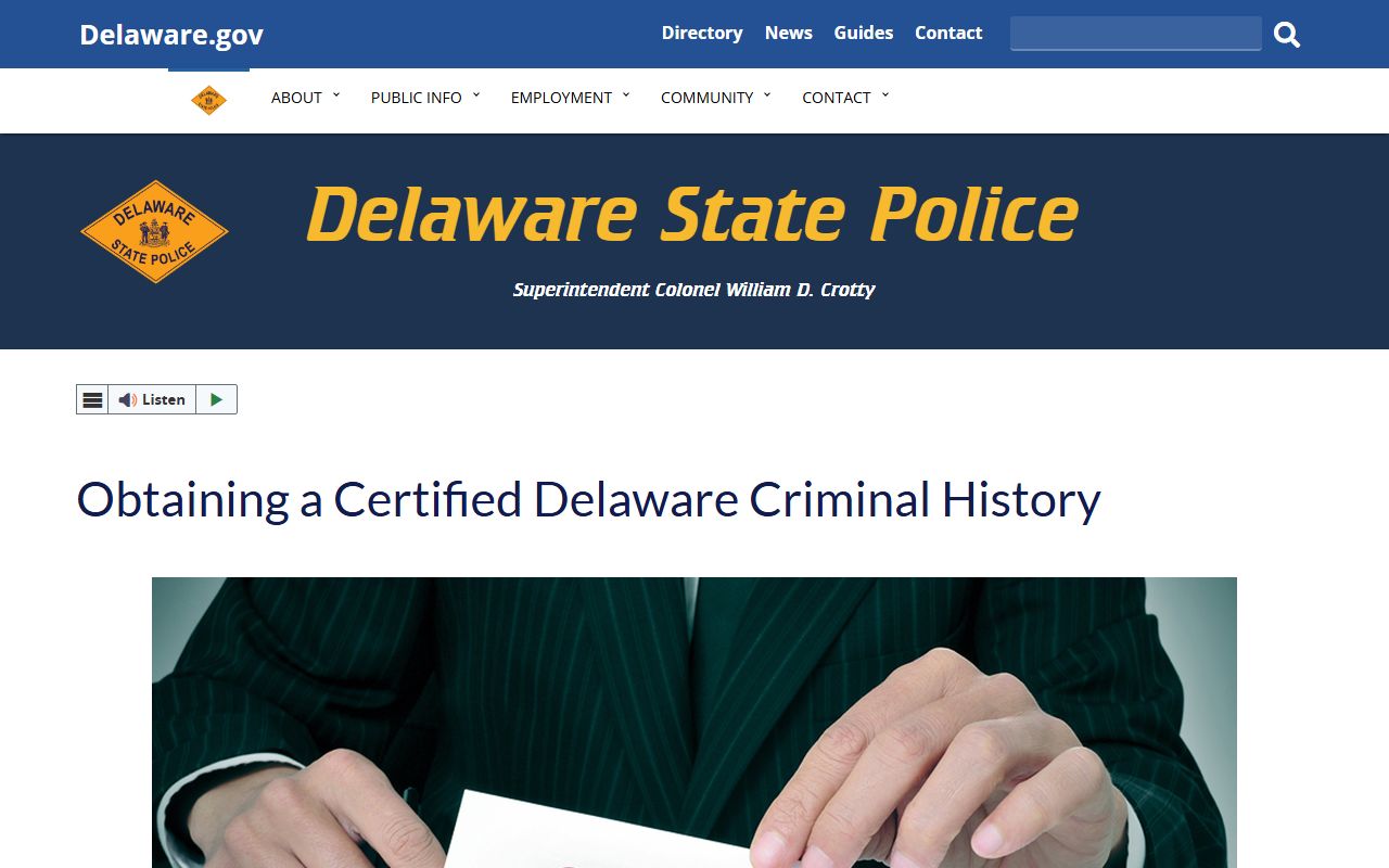 Delaware State Police criminal history people search